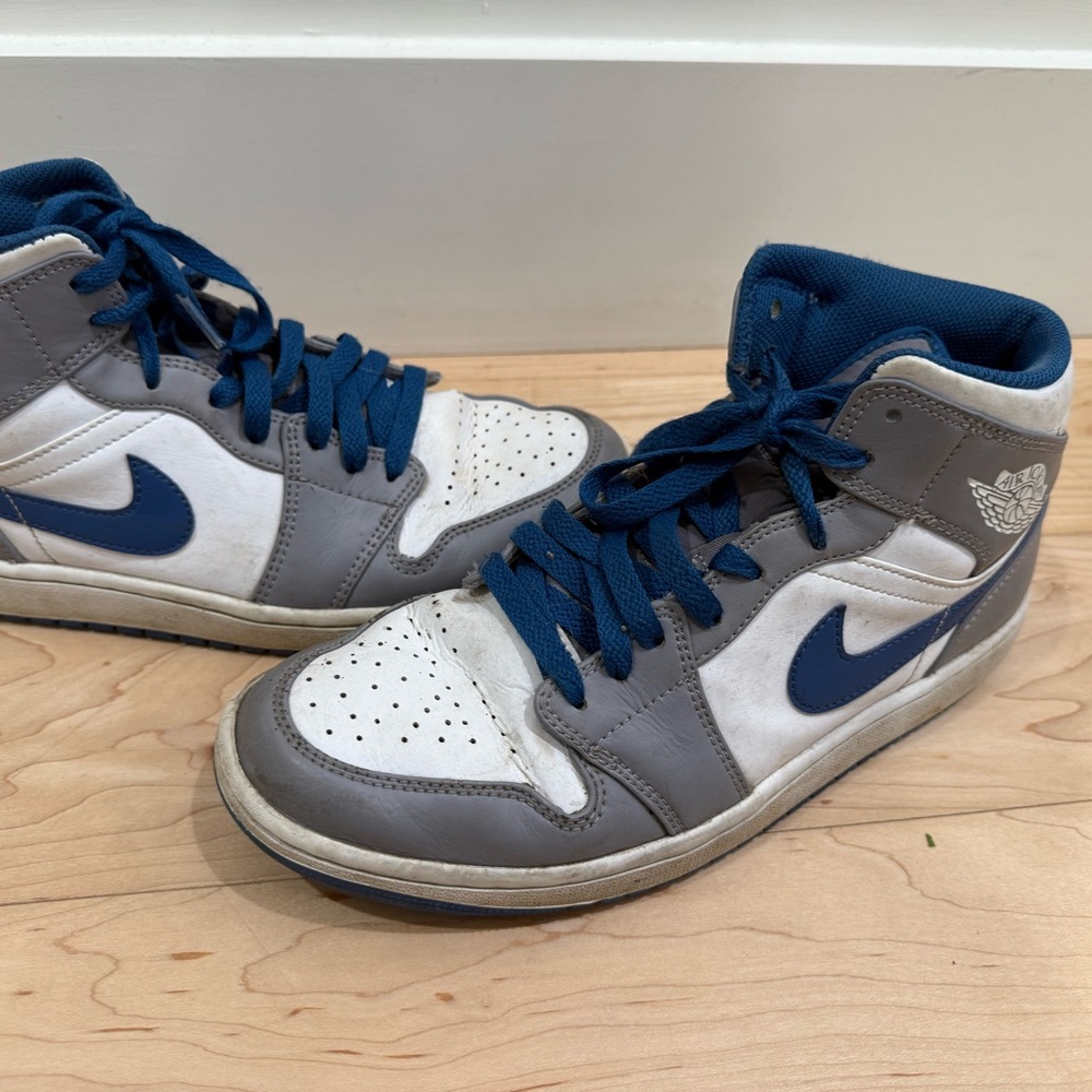 Nike Air Jordan White and Blue High-Top Sneakers